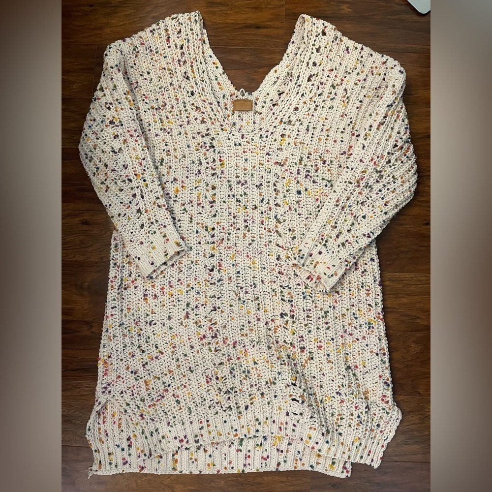 Pol Confetti Open Knit Tunic Sweater Size M